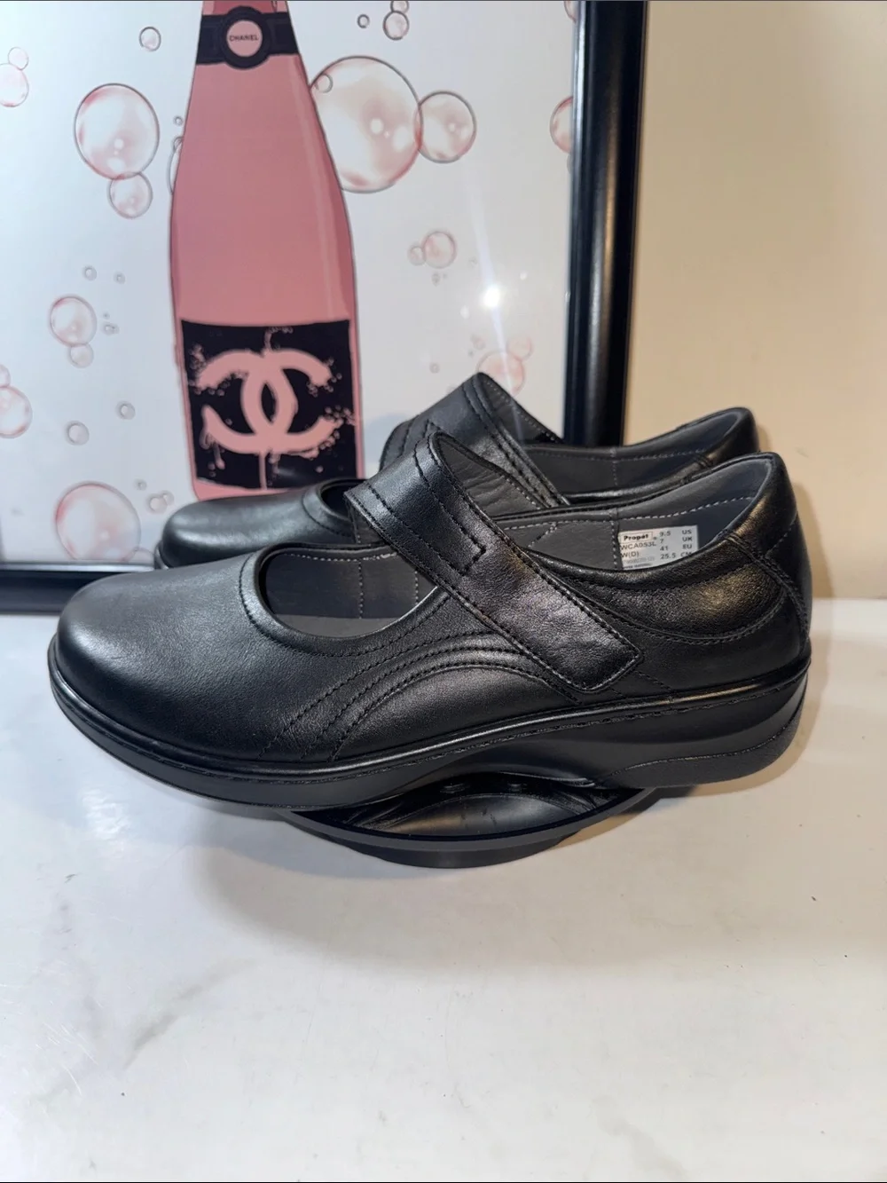 Propet Golda Black Leather Mary Jane Flats - Women’s Size 9.5W
